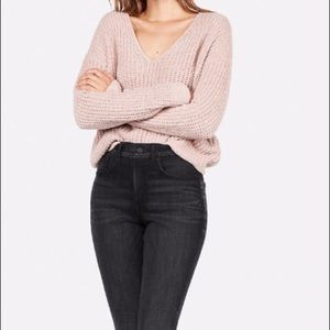 Pale pink, v neck, shaker knit sweater